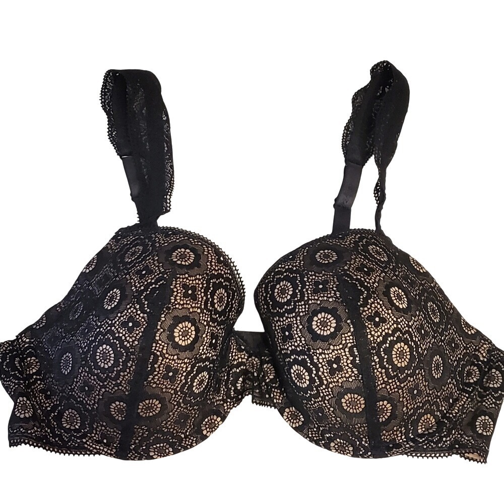 Aerie Black Lace‎ Underwire Padded Back Hook Closure Demi Bra Sexy Intimate 36C